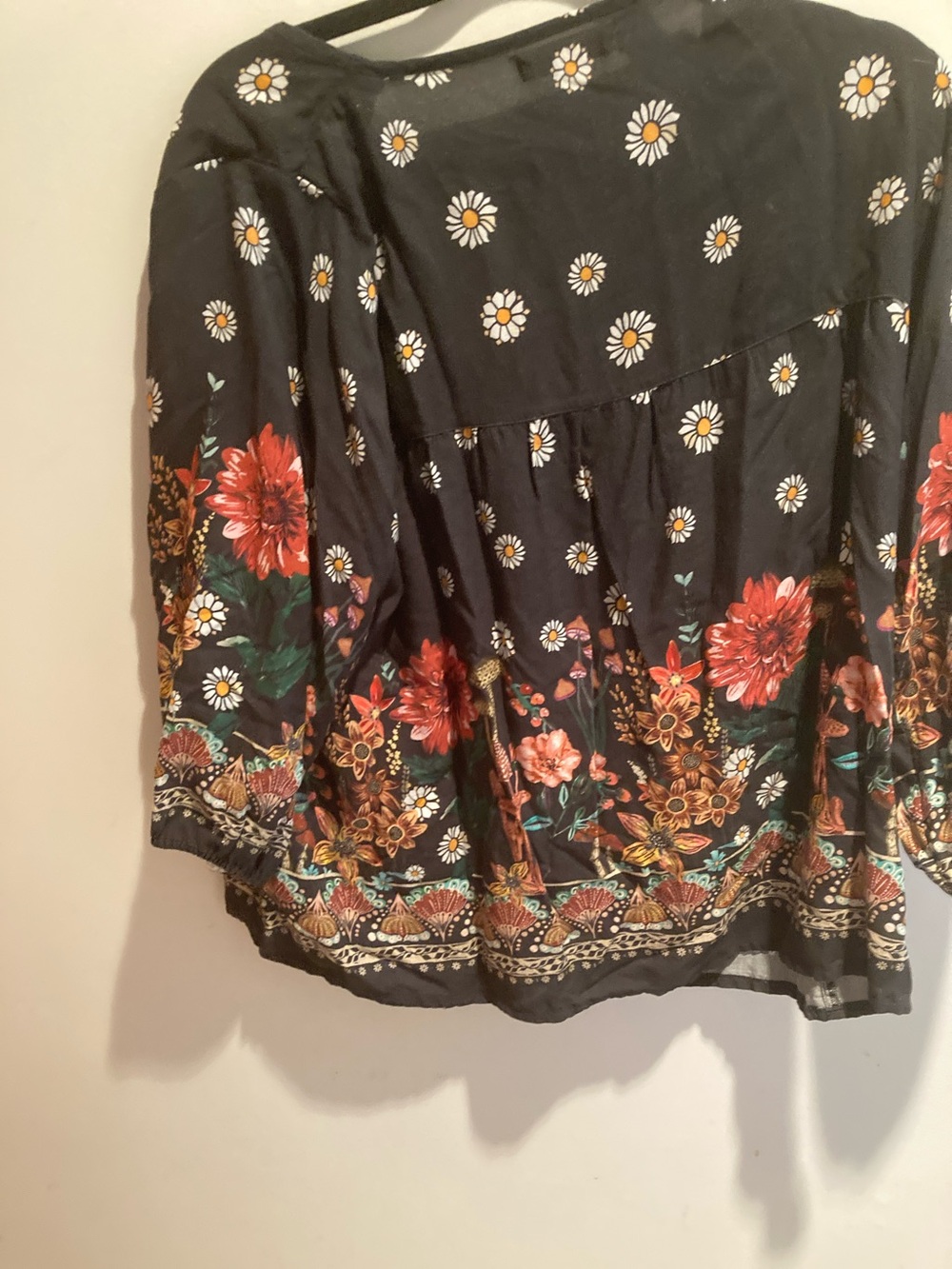NATURAL LIFE Black Floral Lace-Up Boho Tunic with Multicolor Flowers - Picture 6 of 6